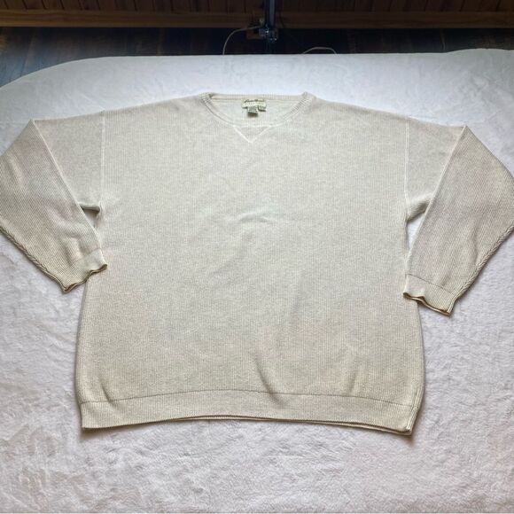 Eddie Bauer Cream Long Sleeve Crew Neck 100% Cotton Sweater Size XL - Picture 1 of 9